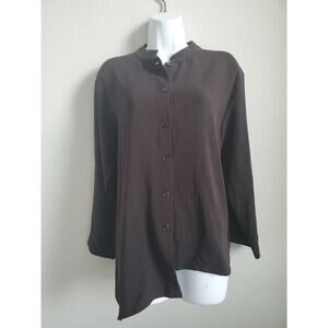 Blanque Womens Brown Asymmetric Button Down Top Size 1 Triacetate Blend